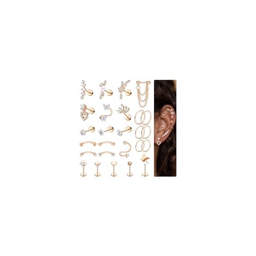 Adramata 16G Piercing Oreille Acier Inoxydable Boucles d'Oreilles Femme | Helix Or Argent | Créoles Piercing Conch Daith