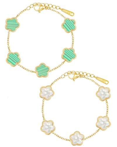 ZEXIJOW Lot de 2 bracelets trèfle cinq feuilles or 18 carats luxe femme, porte-bonheur personnalisé idéal fête des mères