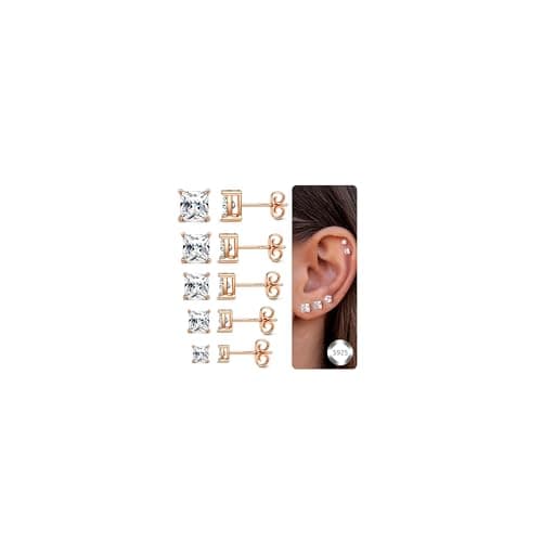 Adramata Boucles d'Oreille Argent 925 Femme Homme Clous d’Oreilles Hypoallergéniques — RoseGold-SquareCZ