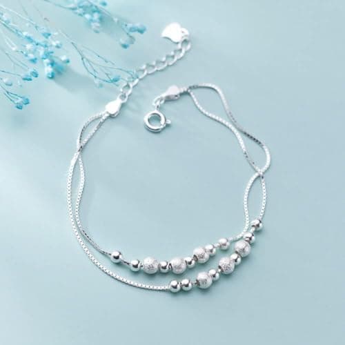 Bracelet Argent Sterling 925 Femme Givrée Brillante Amitié Double Couche Réglable Anniversaire Femme Cadeau Bijoux