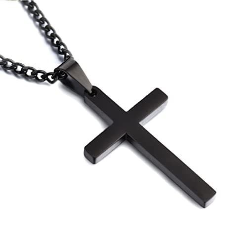 ITESSY Croix Bijou pour Hommes et Femmes, Chaîne en Acier Inoxydable 316L Croix Simple en Métal Simple-55+5CM, Accessoir — Noir