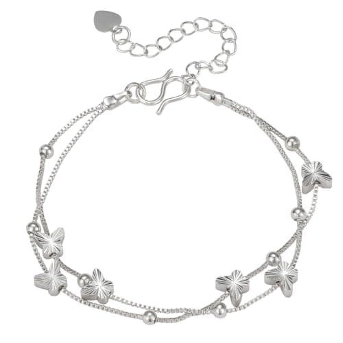 Emibele Bracelet en Forme de Cœur Exquis pour Femmes, Bijoux en Acier Inoxydable Filigrané, Chaîne Gravable avec Fermetu — Argent-papillon