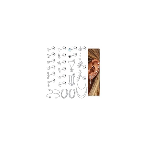 Adramata Piercings Boucles d'Oreilles Femme Or Argent 18K Créoles Conch Cartilage Tragus