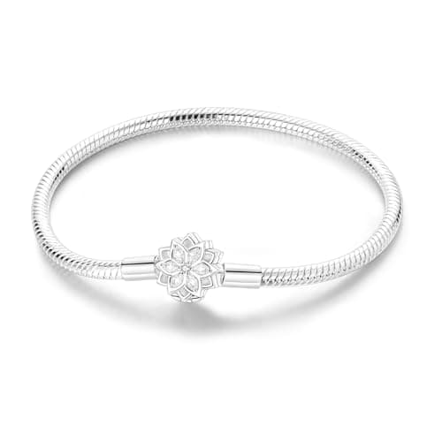 Aurevella Bracelet à Maillons Serpent en Argent Sterling 925 pour Femme avec Fermoir en Forme de Cœur | Cadeau de Noël P — Bracelet en os de serpent de cristal de glace Lotus