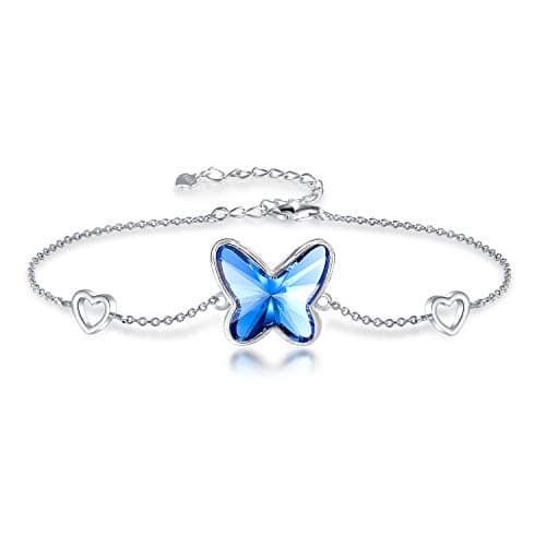 Papillon Bracelet Femme Plaqué Argent Cristal Bleu Cadeau Fête des Mères Femme — 5-Bleu