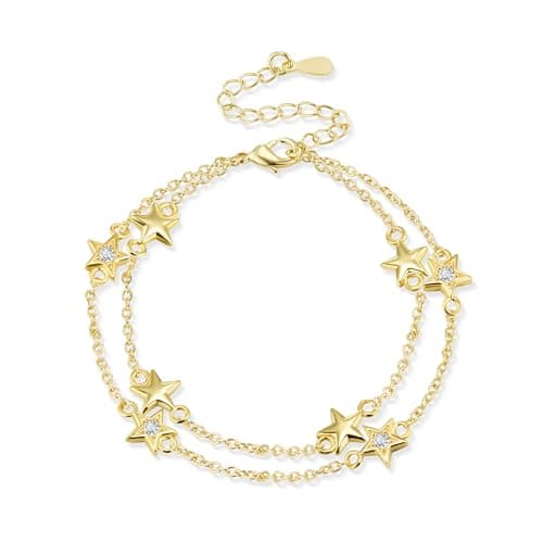 Bracelet Argent 925 Femme Étoile Lune Zircon Réglable Noël Anniversaire Diplômé Cadeaux Femme Fille — E-or