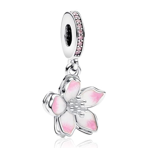 Amuefer 925 argent charms bracelet collier pendentif perles charmé papillons, amour, cadeaux pour mère anniversaire, tor — G-Fleurs de cerisier roses