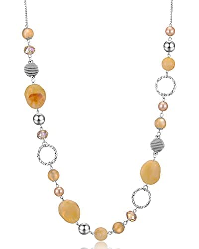 Colliers en perles pour femme - Bijoux Bohémiens en argent avec cristaux - Idée de cadeau fête des mères — Beige