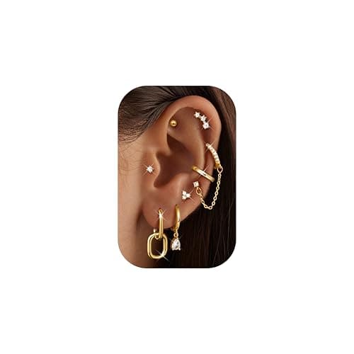 Adramata Boucles d'Oreilles Femme Or Argent Acier Inoxydable 8Pairs Or Argent Piercings Boucles d'Oreilles Femme Clous T — Lien Or