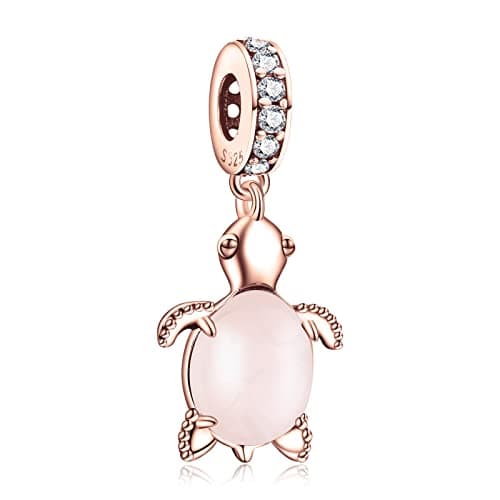 Amuefer 925 argent charms bracelet collier pendentif perles charmé papillons, amour, cadeaux pour mère anniversaire, tor — C-Tartaruga Marina in Vetro Rosa