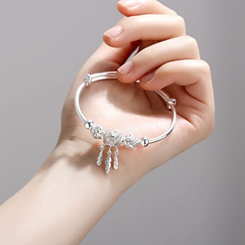 Chereda Magnifique bracelet en argent sterling 925 avec ouverture en forme de feuille et plume pour femme parfait pour l