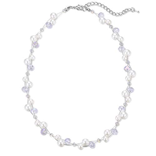 F LU AUTOMNE Collier Perle et Cristal Femme Argent Bijoux Bohème Cadeau Fête Mères — Blanc