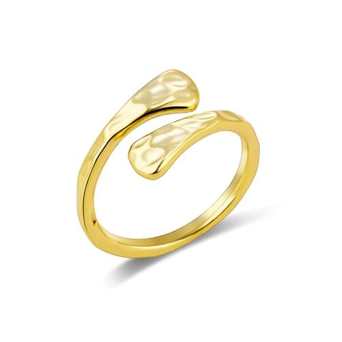 AlexCraft Bague Femme Or/Hypoallergéniques Épais Ajustable 14K Plaqué, Bague Empilables Goutte d'Eau Chunky pour Femme — C-or