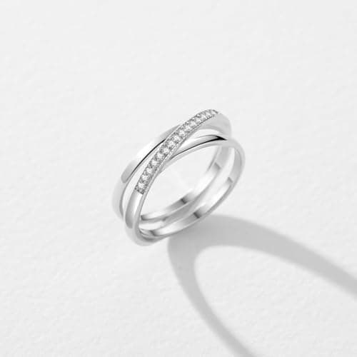 TOFBS Bagues à Trois Anneaux Imbriqués en Argent 925 avec Zircon Cubique - Cadeau de Mariage et Engagement pour Femme
