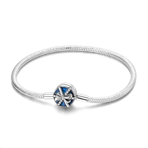 Aurevella Bracelet à Maillons Serpent en Argent Sterling 925 pour Femme avec Fermoir en Forme de Cœur | Cadeau de Noël P — Noeud Boîte cadeau bleue Bracelet en os de serpent