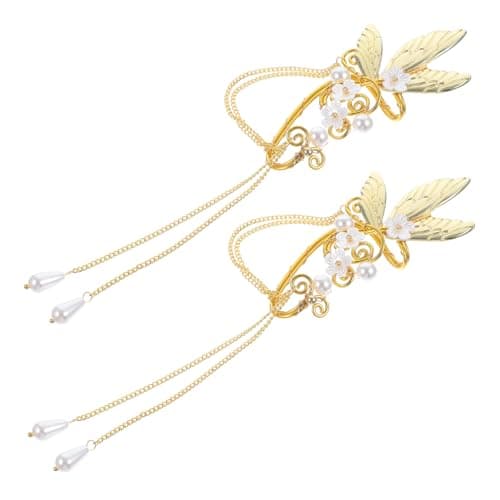 Ipetboom 2 pièces boucles oreilles clip avec ailes et franges pour femmes bijoux décoratifs sans piqure légères et éléga