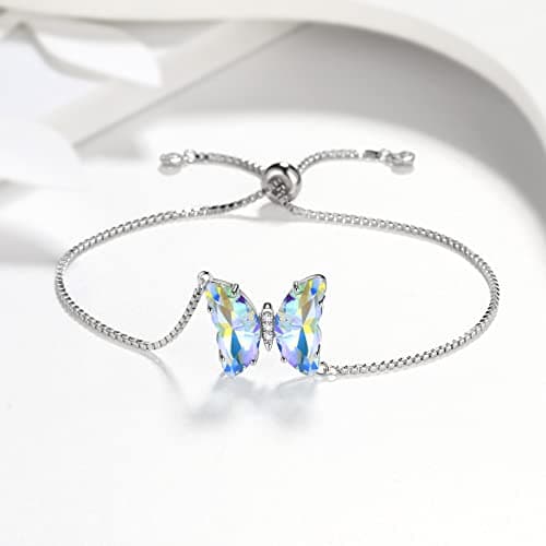 Aurora Tears Butterfly Heart Necklace Femme 925 argent Sterling Joyaux pour Femmes Événements Spéciaux et Journées Spéci