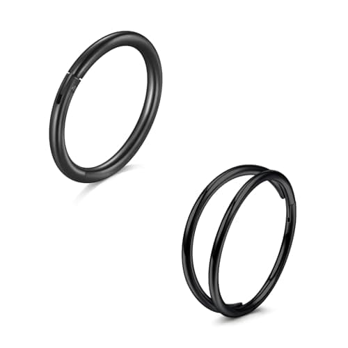 LAURITAMI Piercings nez en acier chirurgical 20G mince Double AnneauSeptum Clicker Ringbijoux piercingnez, 8/10mm Helix — 20G*8mm Noir piercing nez anneau-2pcs