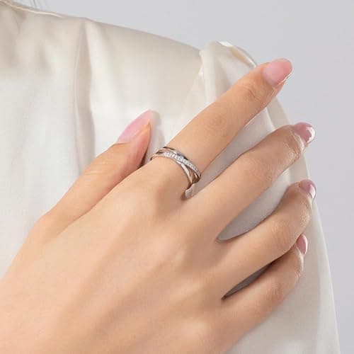 TOFBS Bagues à Trois Anneaux Imbriqués en Argent 925 avec Zircon Cubique - Cadeau de Mariage et Engagement pour Femme