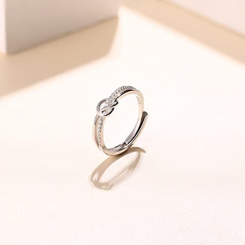 JeweBella Bagues Femme Élégantes en Argent 925 et OrRose, Bague Reglable Zircone Cubique Amiée Fiançailles Mariage Conso