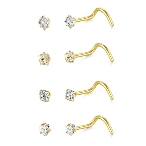 LAURITAMI 20G Piercing Nez Acier Inoxydable Or Argent, L Spirale Droit Forme Percing Narine Bijoux de Percing pour Femme
