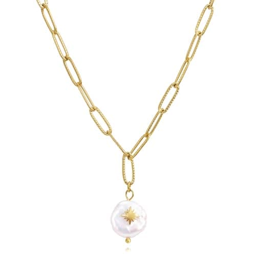 Collier Or Joo&Rind pour Femme, Chaîne Acier Inoxydable Perle Plaqué Or 18k, Bijoux Bohème Cadeaux Femmes