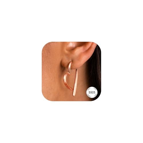 Adramata Boucles d'Oreilles Femme Argent 925 et Or Plaquées 14K Créoles en Forme de Cœur Boucles d'Oreilles Pendantes Fa — Coeur en Pampille-Or Rose