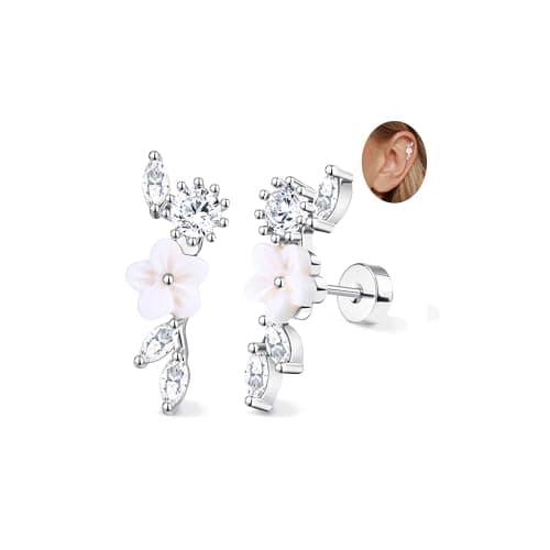 Adramata Acier Inoxydable Piercing Femmes Conch Tragus Helix 16G Argent Hypoallergénique Recycled Standard 100 — Argent-Fleur Blanche
