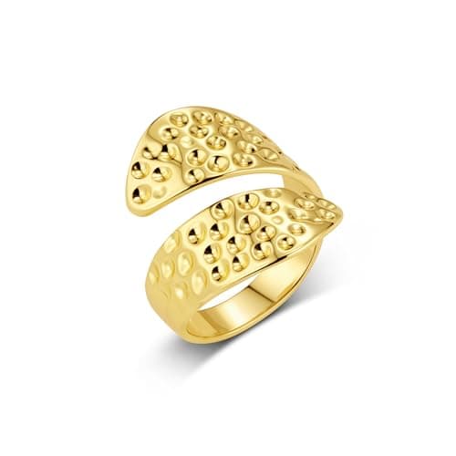 AlexCraft Bague Femme Or/Hypoallergéniques Épais Ajustable 14K Plaqué, Bague Empilables Goutte d'Eau Chunky pour Femme — H-or