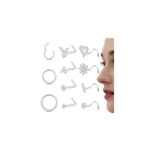 Milacolato Piercings Nez en Acier Chirurgical Clicker pour Femme en L et Spirale Or Argent 20G/18G Anneaux de Piercing a — Argent
