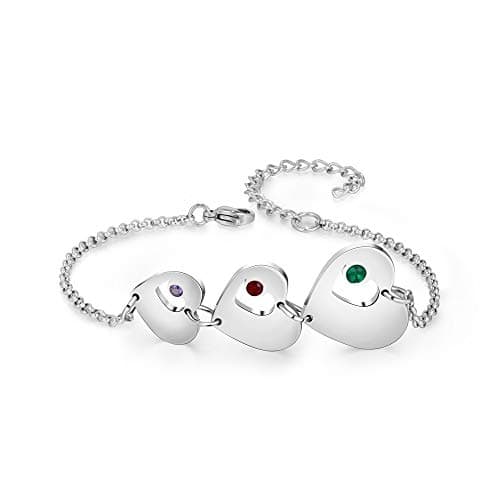 Bracelet Personnalisé Lorajewel Coeur Femme Prenoms Stone Bijoux Noël Saint-Valentin Cadeaux Mères Filles