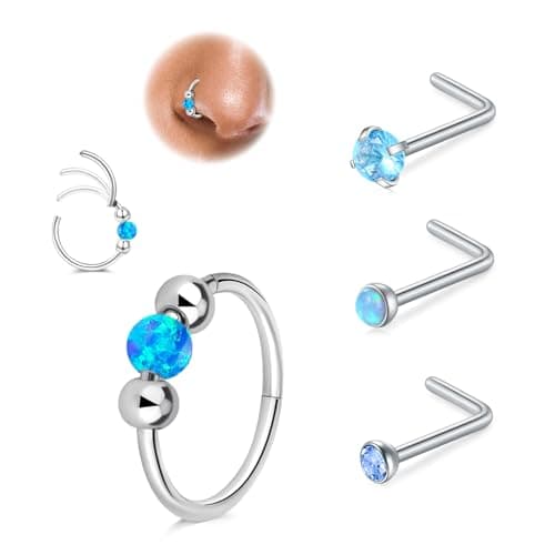 LAURITAMI Opal piercing nez anneau mince 18G, connecteur acier chirurgical 20G piercing nez spirale, set pour piercing n