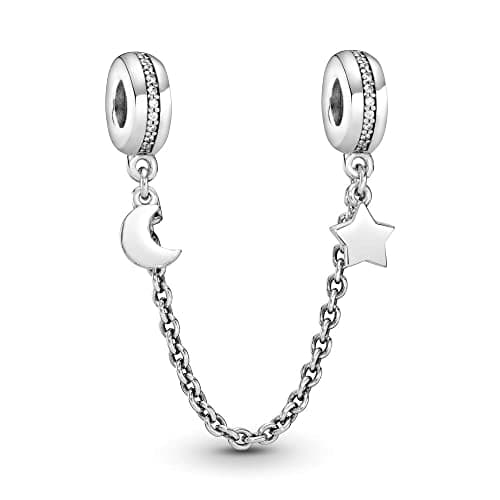Pendentif Lkwidi Femme Charms Argent Sterling 925 Famille Amour Animaux Zircon Cubique Femmes Bracelet — Half Moon and Star Safety Chain
