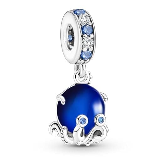 Amuefer 925 argent charms bracelet collier pendentif perles charmé papillons, amour, cadeaux pour mère anniversaire, tor — C-Pieuvre en Verre Bleu