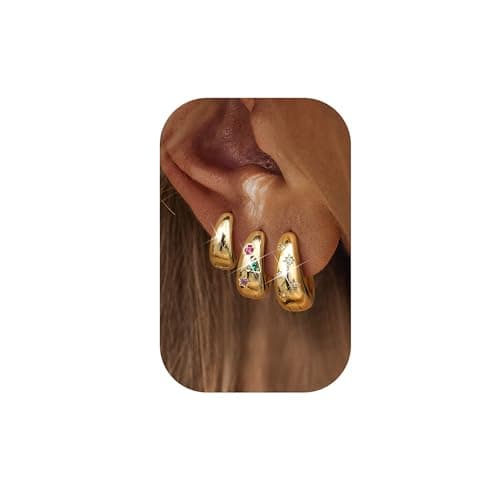 Adramata Boucles d'Oreilles Creole Plaqué Or 14K Femme - Hypoallergénique et Éco-responsable | Argent Fantaisie Gros Pér