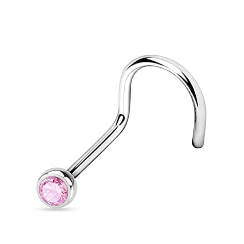 NEZ PIERCING WARRIOR Courbé Boule de Cristal Tchèque Acier Chirurgical 316L Stérile 22G (0.8 mm) Longueur 6.5 mm PBS-002 — Rose