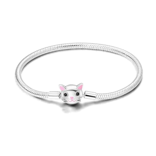 Aurevella Bracelet à Maillons Serpent en Argent Sterling 925 pour Femme avec Fermoir en Forme de Cœur | Cadeau de Noël P — Chaîne d'os de chat mignon serpent