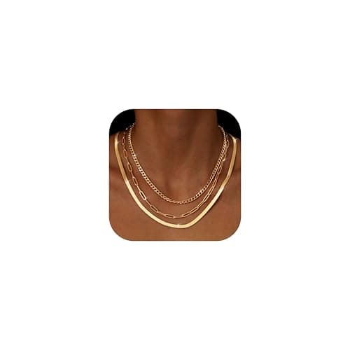 Adramata Collier Femme Acier Inoxydable Plaqué Or 14K Réglable Empilable pour Femme Collier Ras de Cou — Style Chaîne Serpent-Or