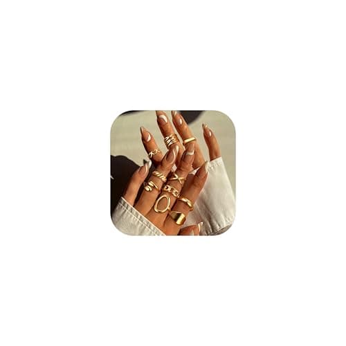 Diamday 10 Pièce Bague Femme Or 14K Acier Inoxydable Épais Dôme Tressé Empilable pour Articulations et Pouce Mode Visa M