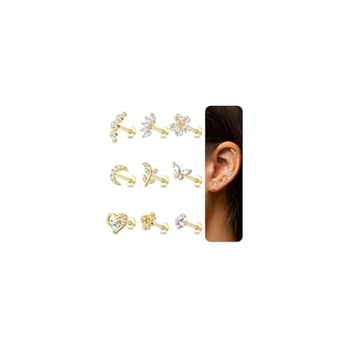 Adramata Piercings Or Argent Boucles d'Oreilles pour Femmes Tragus Helix Lune Piercings Recycled Standard 100