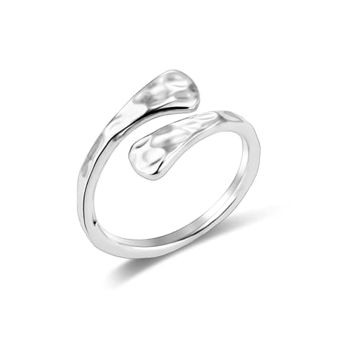 AlexCraft Bague Femme Or/Hypoallergéniques Épais Ajustable 14K Plaqué, Bague Empilables Goutte d'Eau Chunky pour Femme — C-argent