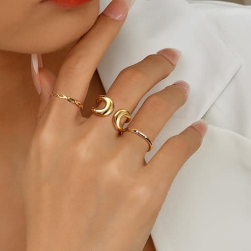 Bague Or Bague Grosse Remplie d'Or 14 Carats Femme Déclaration Épaisses Empilables Double Couche Pouce Ouvert Bijoux en