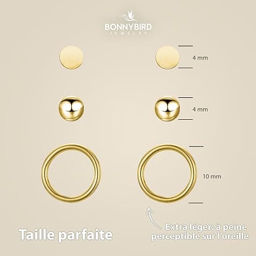 BONNYBIRD® Boucles d'Oreilles Acier Inoxydable Femme "BonnyClassic" - Résistance à l'eau & Bien Toléré Par la Peau | Or