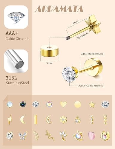Adramata Bijoux Acier Inoxydable Motif Papillon Femmes Piercing Oreille Tragus Cartilage Helixleur Standard 100