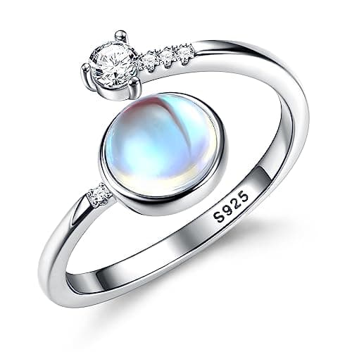 Bague Adramata Femme Argent 925 Pierre de Lune Ouverte Reglable 18 Carats Blanc Recycled Lage 100 — Fine