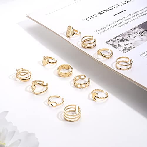 Adramata 12Pcs Bagues Femme Inoxydables Boho minimalistes Coeurs Infinis Reglables Or Argent Boho Bagues Femme Empilable