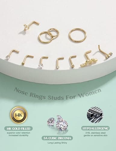 CASSIECA Piercing Nez Acier Chirurgical pour Femme Homme 6/8/10MM Rond CZ Anneau 18/20GSeptum Piercings