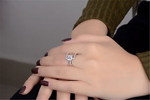 BROWOL Femme Bague Argent Fin 925 Élégant Diamant Carré Réglable Brillant Bijou