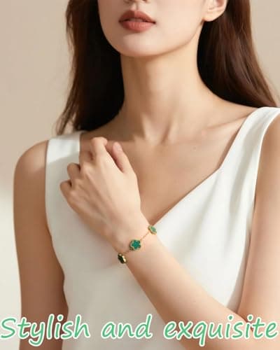 ZEXIJOW Lot de 2 bracelets trèfle cinq feuilles or 18 carats luxe femme, porte-bonheur personnalisé idéal fête des mères