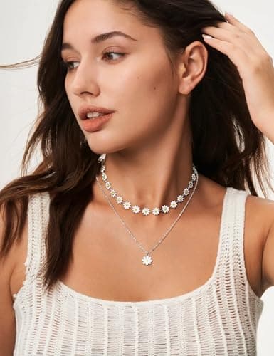 Adramata Plaqué Or 16K Collier Ras de Cou Réglable Femmes Colliers Or Perle/Croix/Fleur/Cœur Femmes Collier Argent Femme